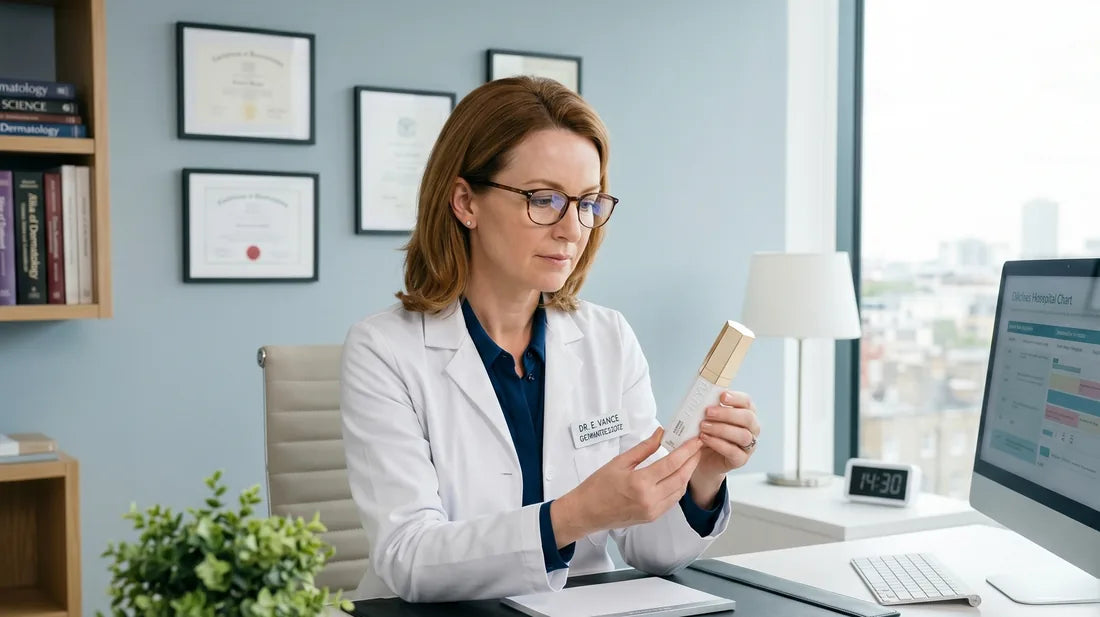 Dr. Erin Vance examining a NU:YU Eye Revive CRYO Serum in her clinic